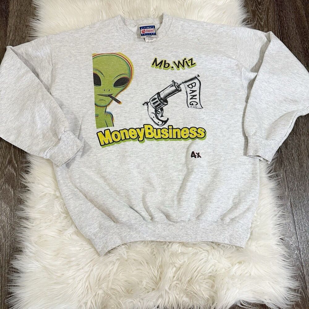 Vintage Hanes Mens Sweatshirt Size Medium Alien Graphic‎ Money Business